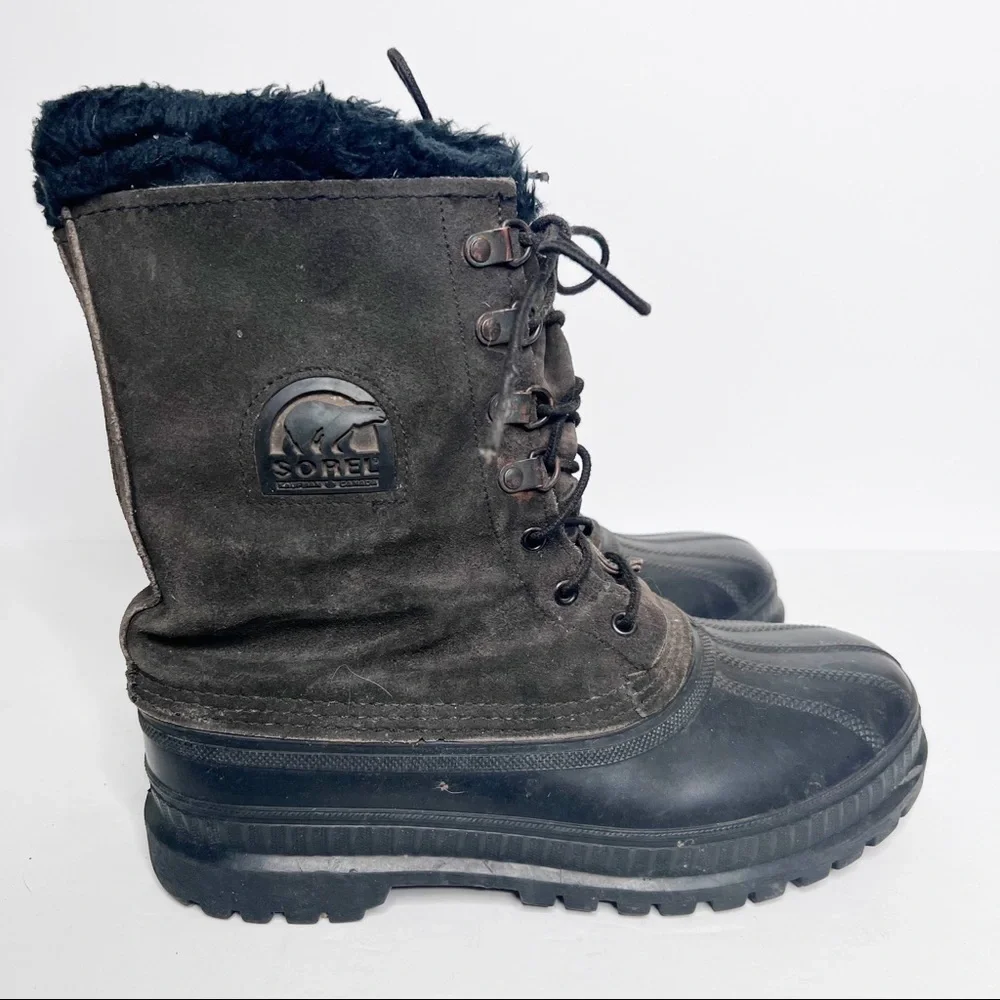 Vintage Sorel Caribou Brown Leather Snow Boots Winter Size 6 Men’s Size 8 Women